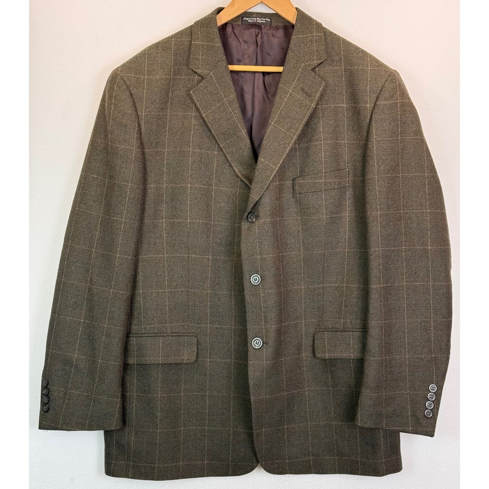 Linea Uomo Mens 3-Button Sport Coat Blazer Jacket Sz 44R  Brown Windowpane Plaid